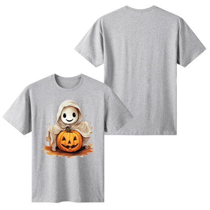 Cute Ghost & Pumpkin - Womens Super Soft 100% Cotton T-Shirts - Fun Halloween Tee