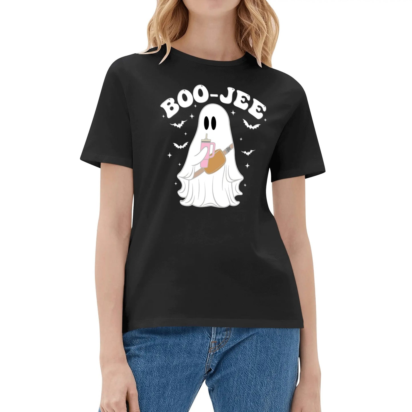 BOO-Jee Ghost - Womens Super Soft 100% Cotton T-Shirts - Fun Halloween Tee