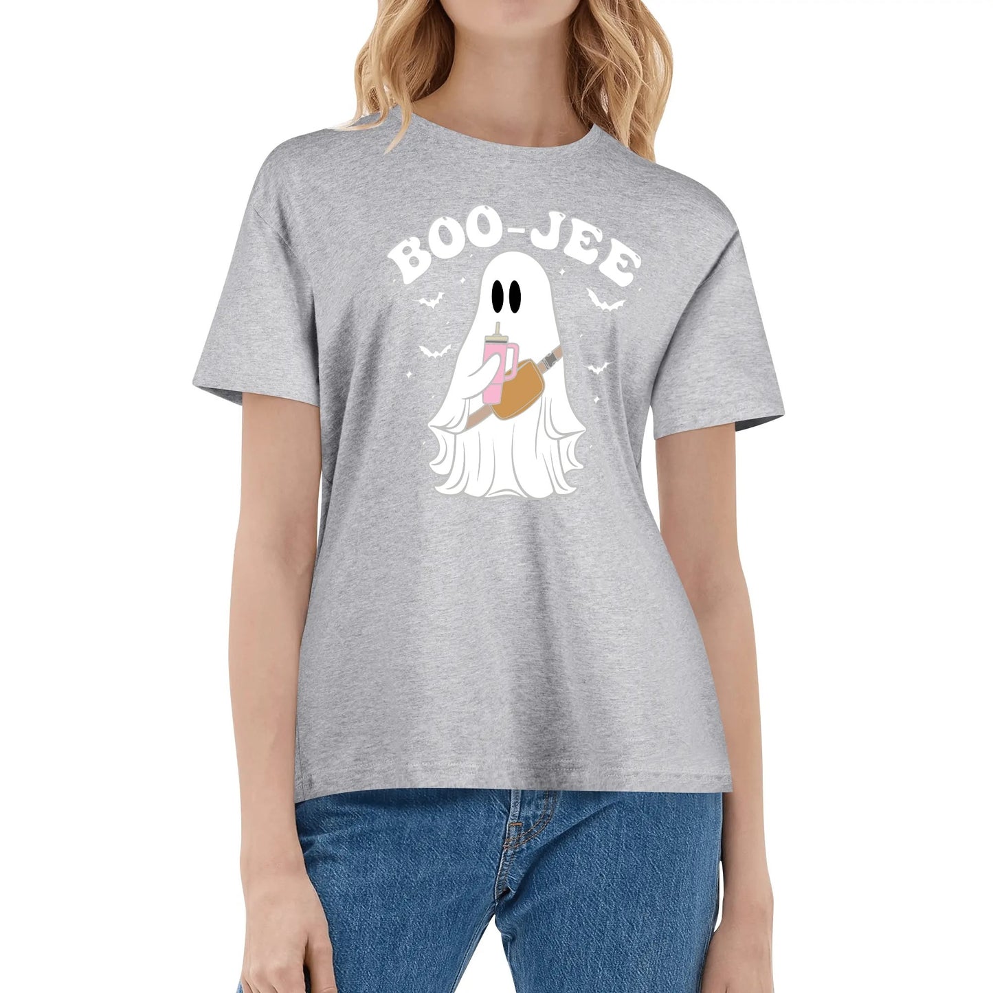 BOO-Jee Ghost - Womens Super Soft 100% Cotton T-Shirts - Fun Halloween Tee