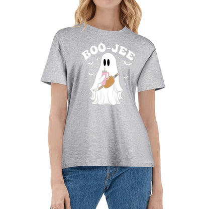 BOO-Jee Ghost - Womens Super Soft 100% Cotton T-Shirts - Fun Halloween Tee