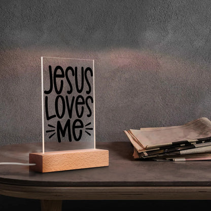 Christian - Rectangular LED Acrylic Night Light and Wooden Base Table Décor