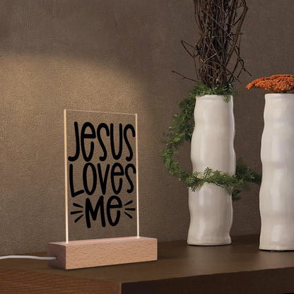 Christian - Rectangular LED Acrylic Night Light and Wooden Base Table Décor