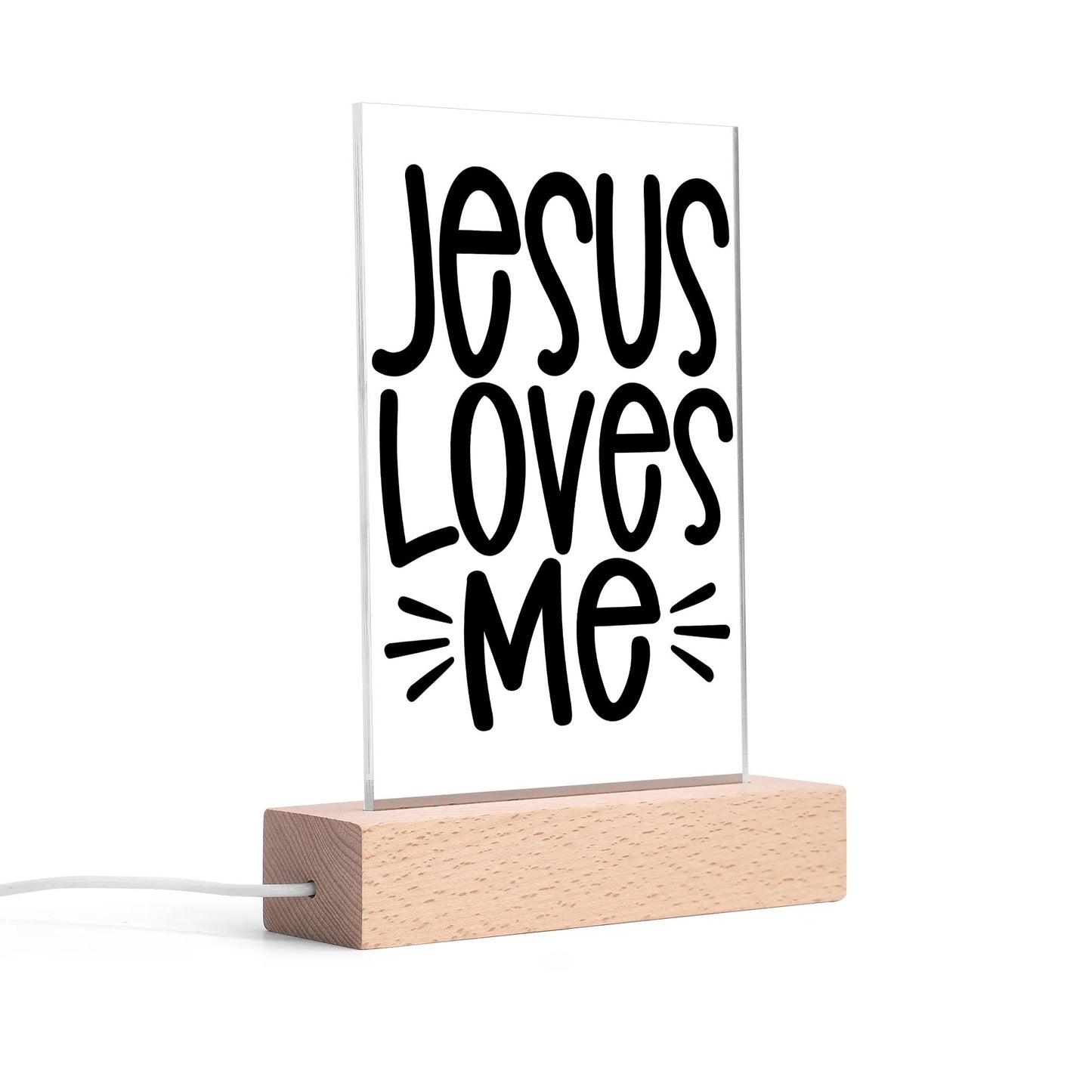 Christian - Rectangular LED Acrylic Night Light and Wooden Base Table Décor