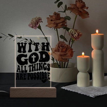 Christian - Rectangular LED Acrylic Night Light and Wooden Base Table Décor