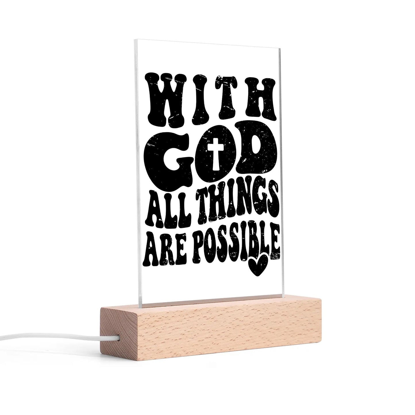 Christian - Rectangular LED Acrylic Night Light and Wooden Base Table Décor