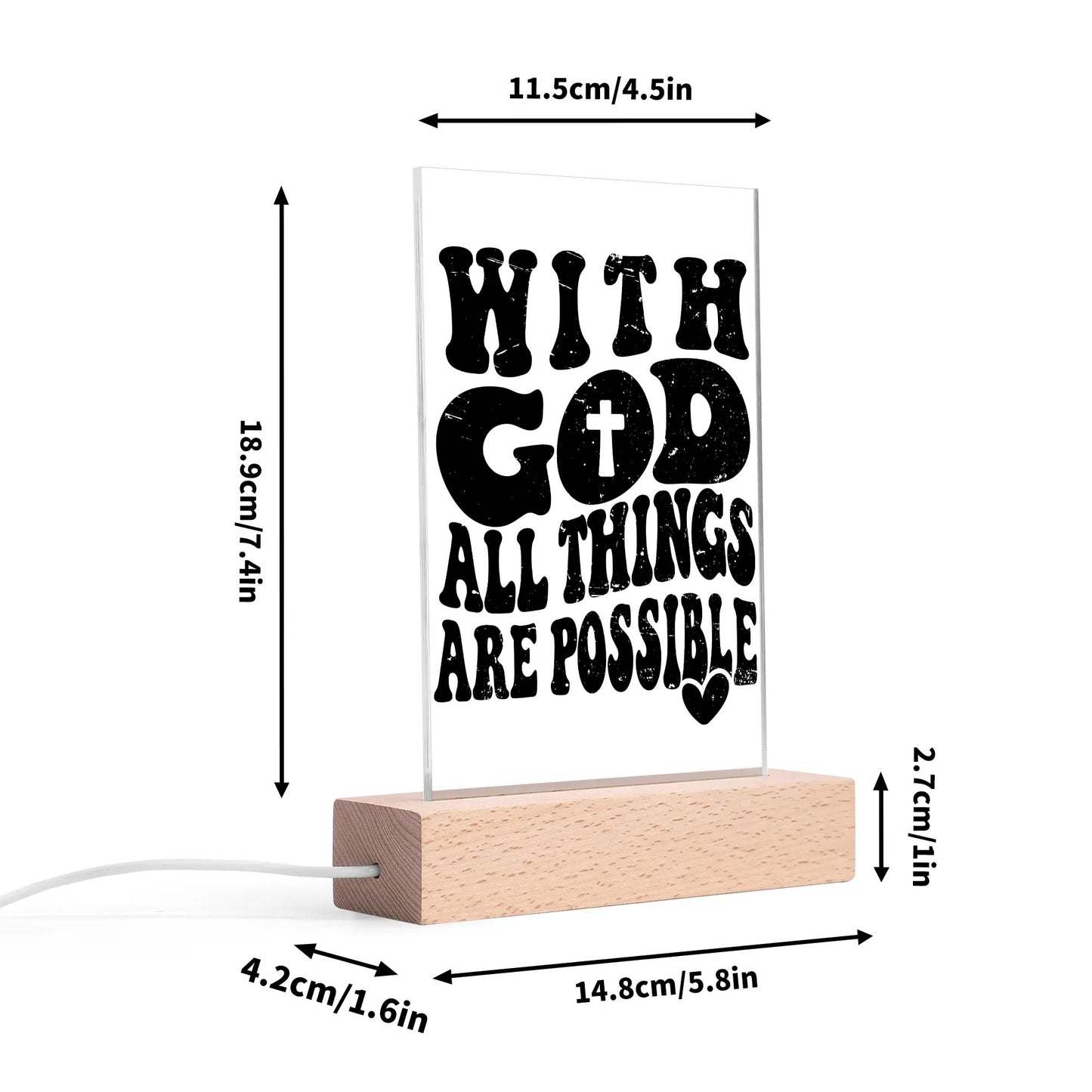 Christian - Rectangular LED Acrylic Night Light and Wooden Base Table Décor