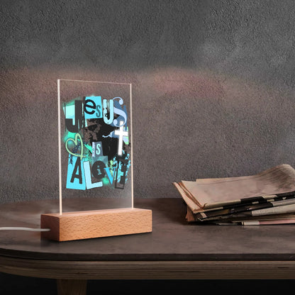 Christian - Rectangular LED Acrylic Night Light and Wooden Base Table Décor