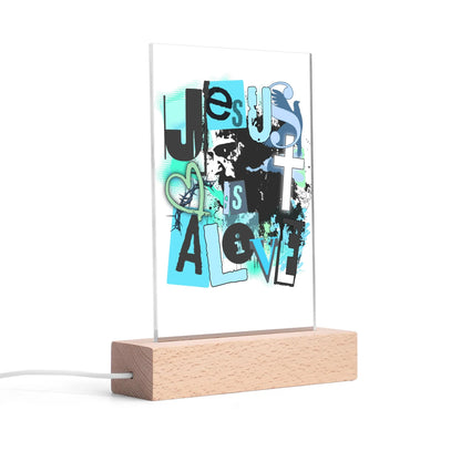 Christian - Rectangular LED Acrylic Night Light and Wooden Base Table Décor