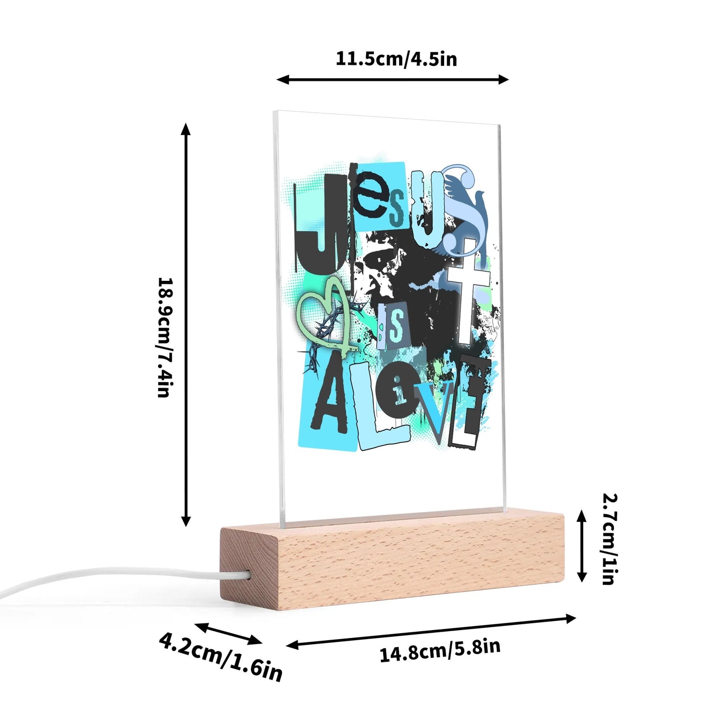 Christian - Rectangular LED Acrylic Night Light and Wooden Base Table Décor