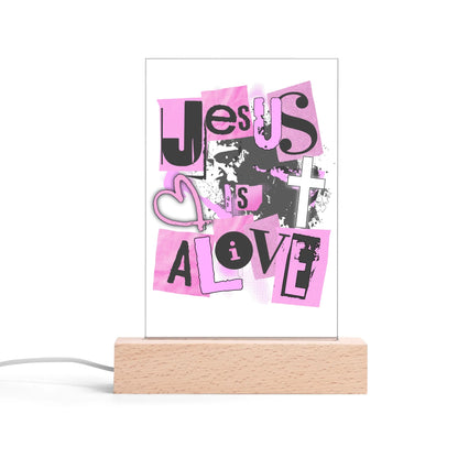 Christian - Rectangular LED Acrylic Night Light and Wooden Base Table Décor