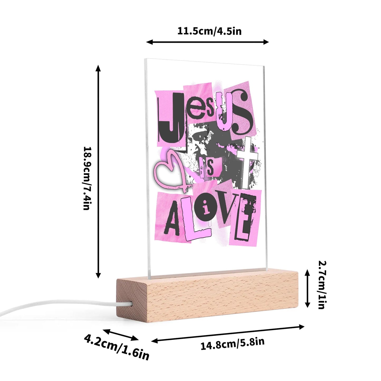 Christian - Rectangular LED Acrylic Night Light and Wooden Base Table Décor