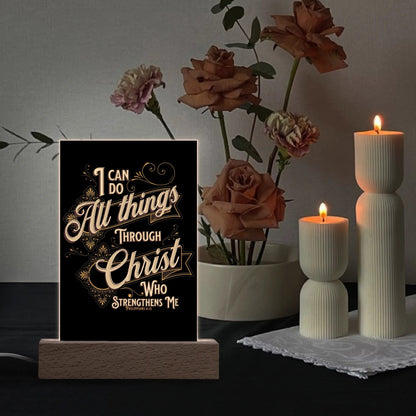 Christian - Rectangular LED Acrylic Night Light and Wooden Base Table Décor