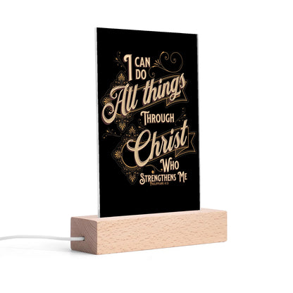 Christian - Rectangular LED Acrylic Night Light and Wooden Base Table Décor