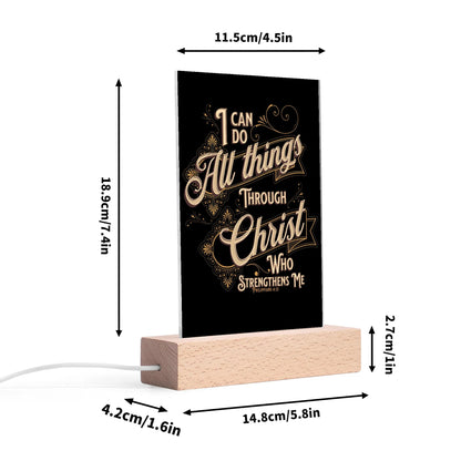 Christian - Rectangular LED Acrylic Night Light and Wooden Base Table Décor