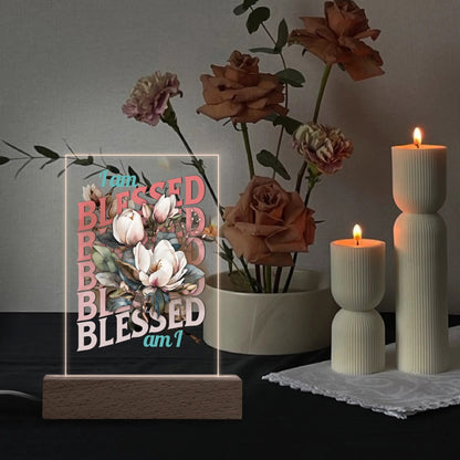 Christian - Rectangular LED Acrylic Night Light and Wooden Base Table Décor