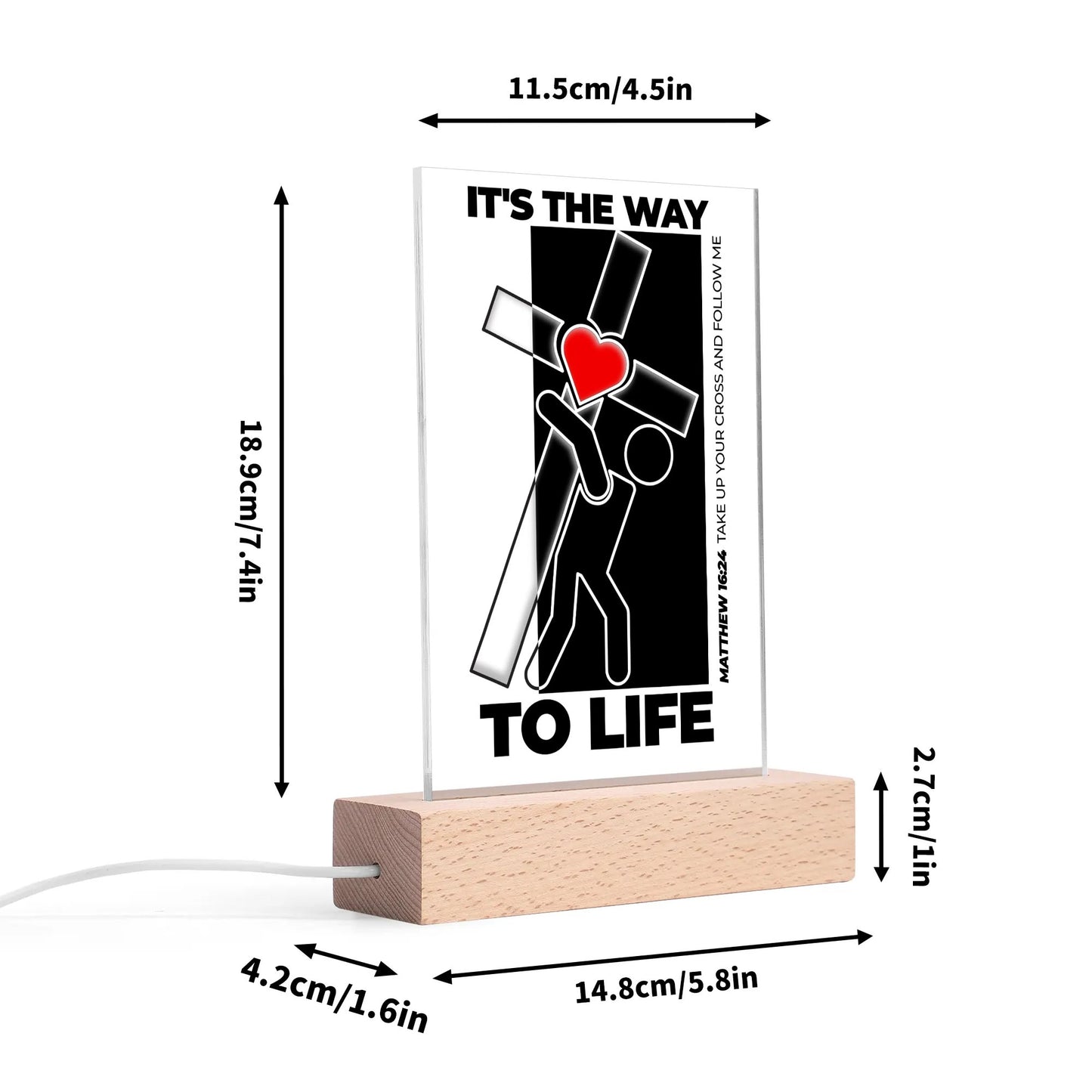 Christian - Rectangular LED Acrylic Night Light and Wooden Base Table Décor