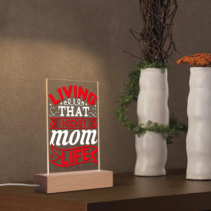 Mom Life - LED Acrylic Night Light and Wooden Base Table Décor