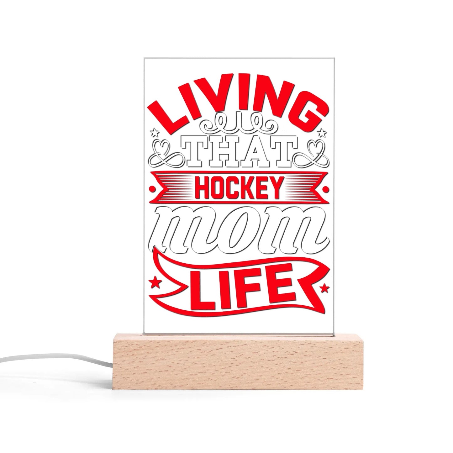 Mom Life - LED Acrylic Night Light and Wooden Base Table Décor