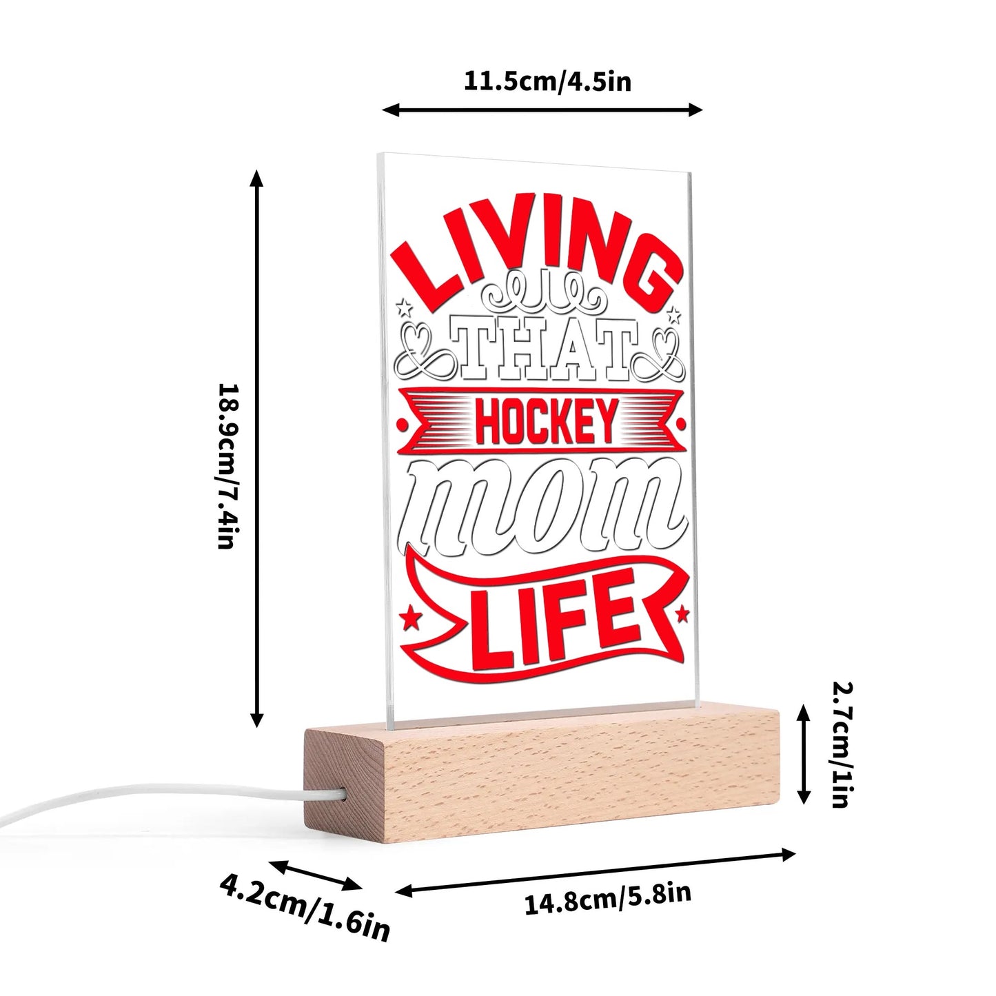 Mom Life - LED Acrylic Night Light and Wooden Base Table Décor