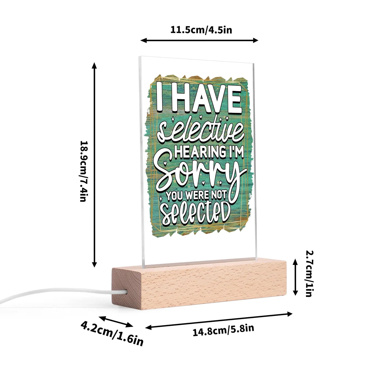 Fun and Sarcastic - Rectangular LED Acrylic Night Light and Wooden Base Table Décor