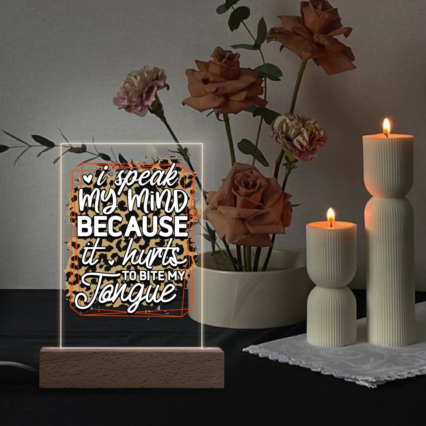 Fun and Sarcastic - Rectangular LED Acrylic Night Light and Wooden Base Table Décor