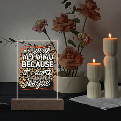 Fun and Sarcastic - Rectangular LED Acrylic Night Light and Wooden Base Table Décor