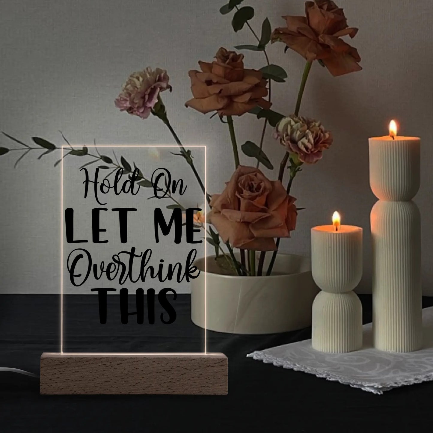 Fun and Sarcastic - Rectangular LED Acrylic Night Light and Wooden Base Table Décor