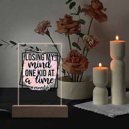 Mom Life - LED Acrylic Night Light and Wooden Base Table Décor