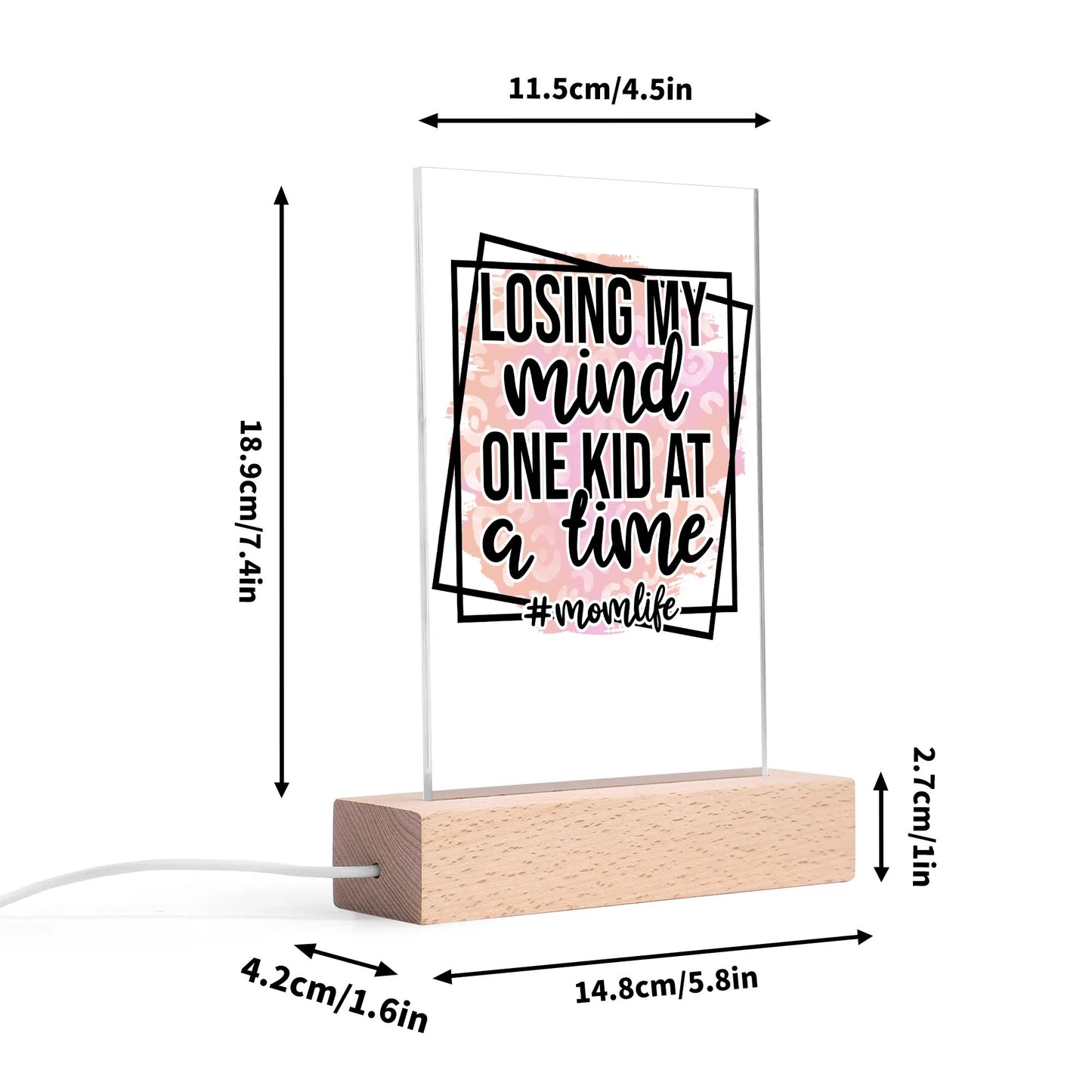 Mom Life - LED Acrylic Night Light and Wooden Base Table Décor