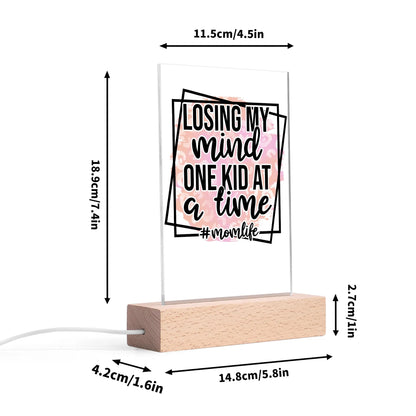 Mom Life - LED Acrylic Night Light and Wooden Base Table Décor