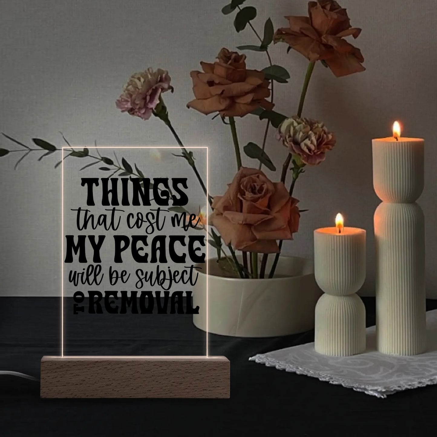 Fun and Sarcastic - Rectangular LED Acrylic Night Light and Wooden Base Table Décor