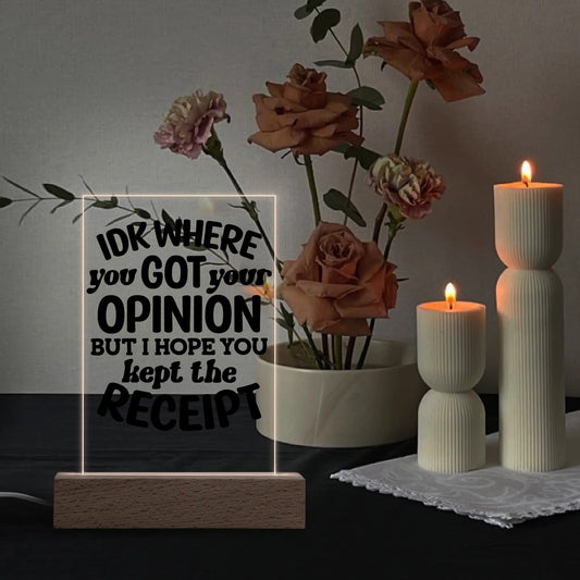 Fun and Sarcastic - Rectangular LED Acrylic Night Light and Wooden Base Table Décor