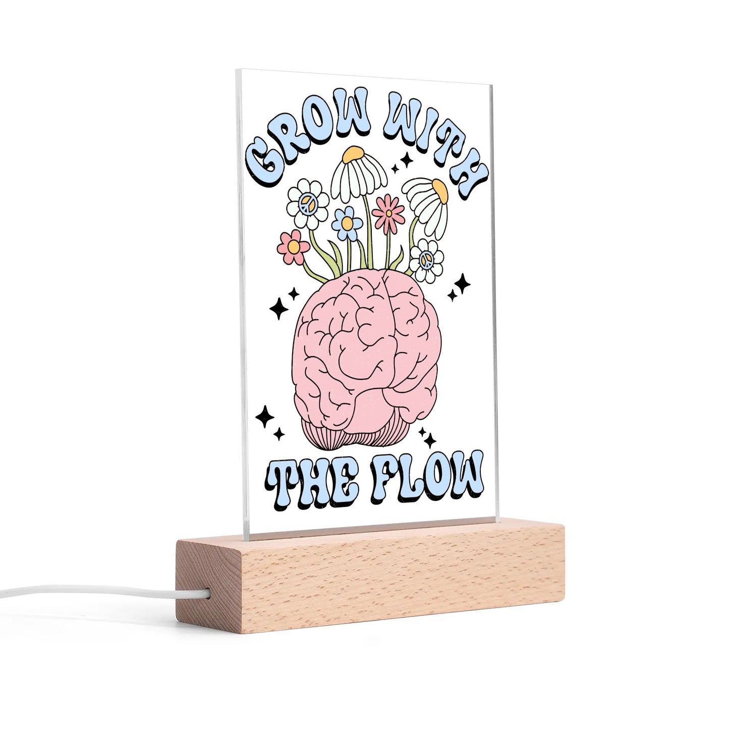 Brain Health - LED Acrylic Night Light and Wooden Base Table Décor