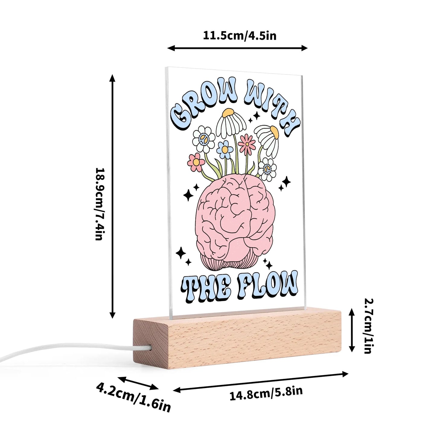 Brain Health - LED Acrylic Night Light and Wooden Base Table Décor