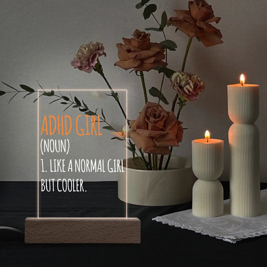 ADHD - Rectangle  LED Acrylic Night Light and Wooden Base Table Décor