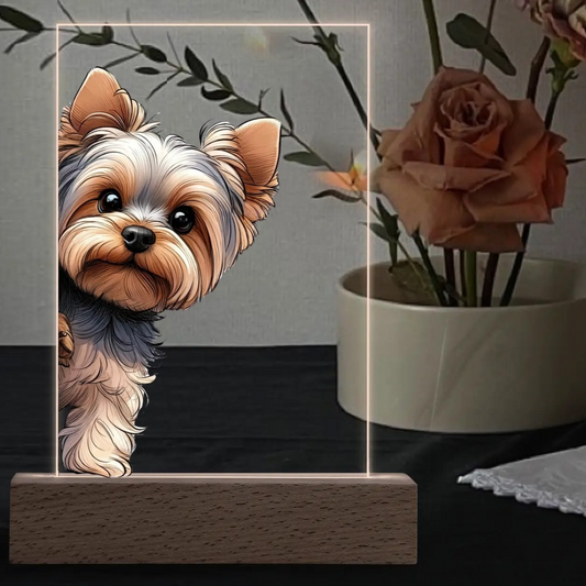 Peek-a-Boo Dogs - Acrylic LED Night Light with Wooden Base Table Décor