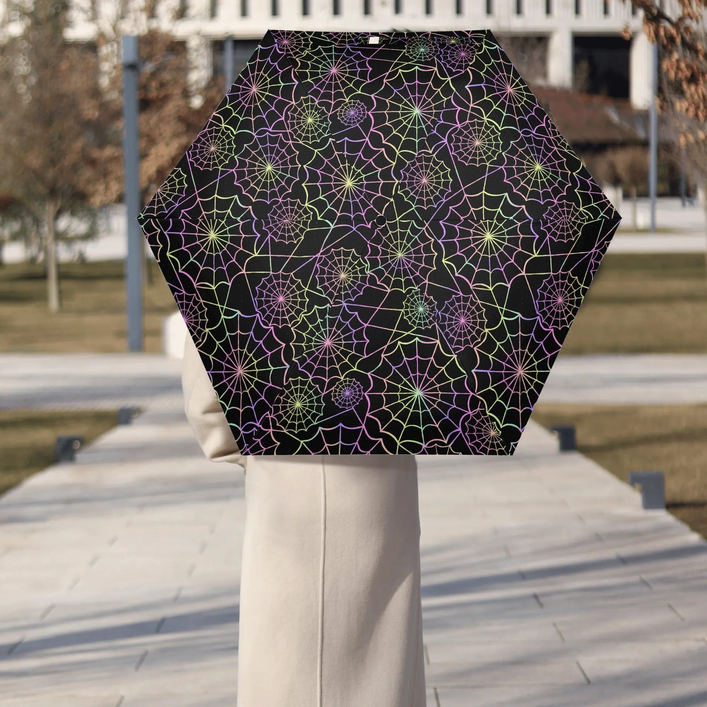 Neon Webs - Manual Folding Halloween Umbrella - Print on Outside