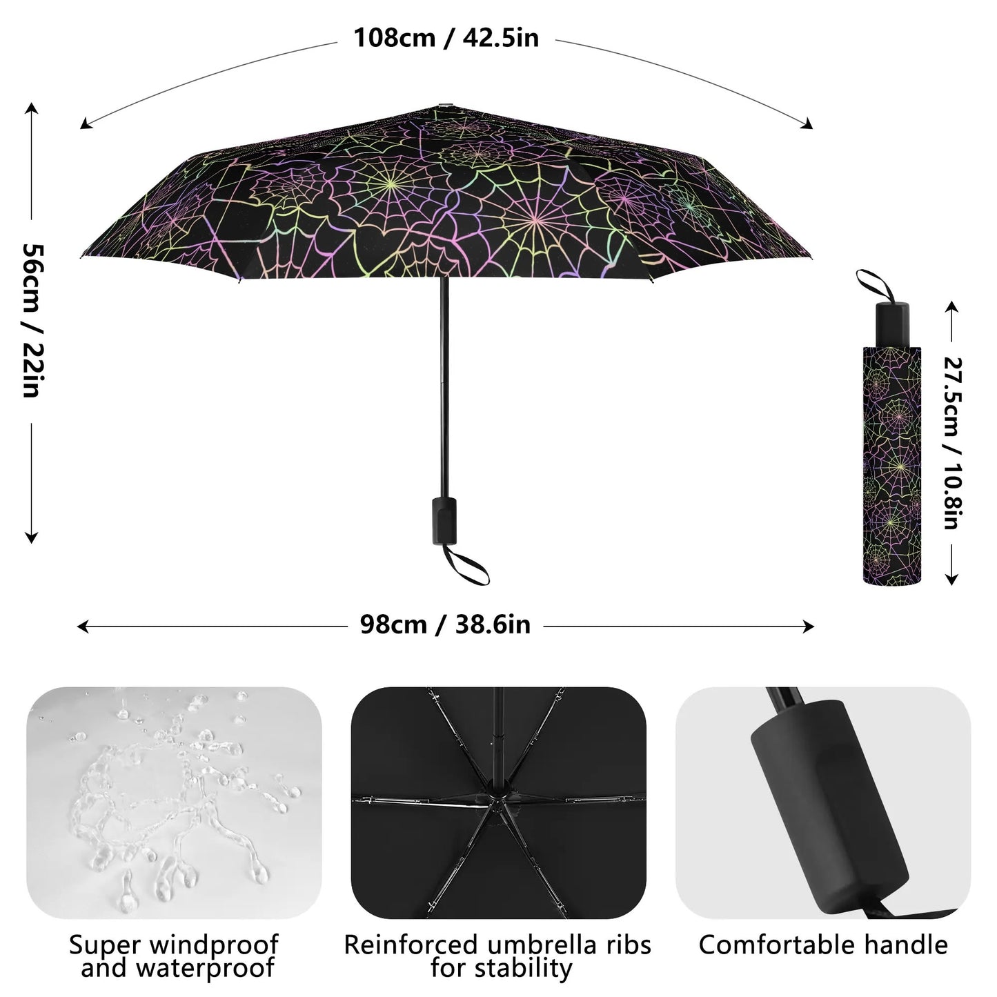 Neon Webs - Manual Folding Halloween Umbrella - Print on Outside