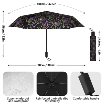 Neon Webs - Manual Folding Halloween Umbrella - Print on Outside