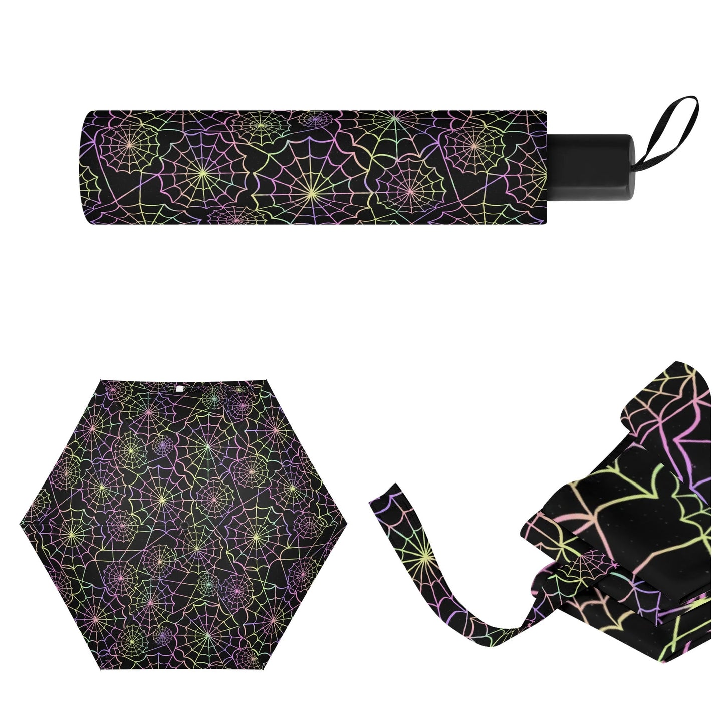 Neon Webs - Manual Folding Halloween Umbrella - Print on Outside