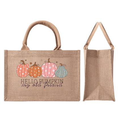 Hello Pumpkin My Old Friend - Eco-Friendly Reusable Jute Burlap Tote Bag - Celebrating Fall!