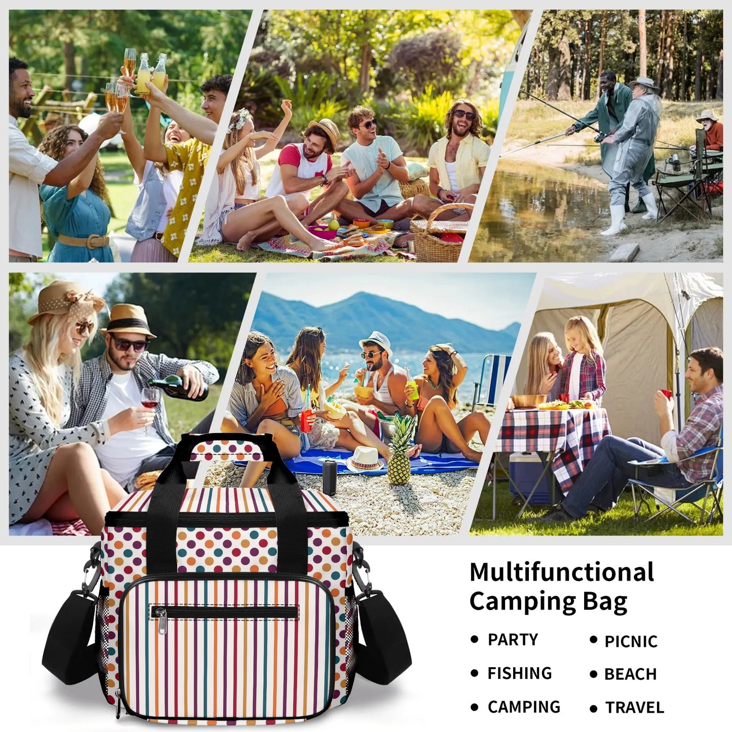 Fall Coloured Striped - Insulated Picnic Bag Leakproof Cooler Bag Lunch Box