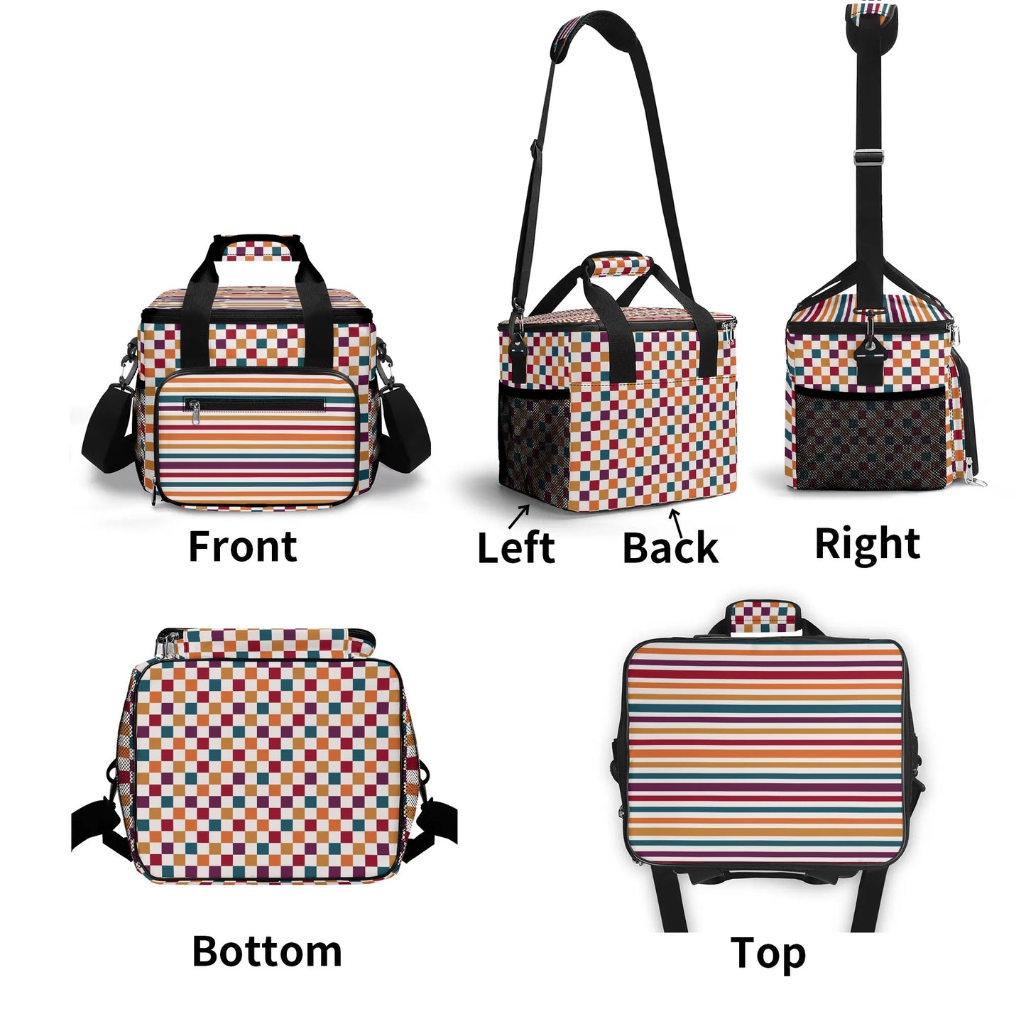 Fall Coloured Striped - Insulated Picnic Bag Leakproof Cooler Bag Lunch Box