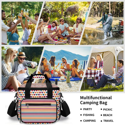 Fall Coloured Striped - Insulated Picnic Bag Leakproof Cooler Bag Lunch Box