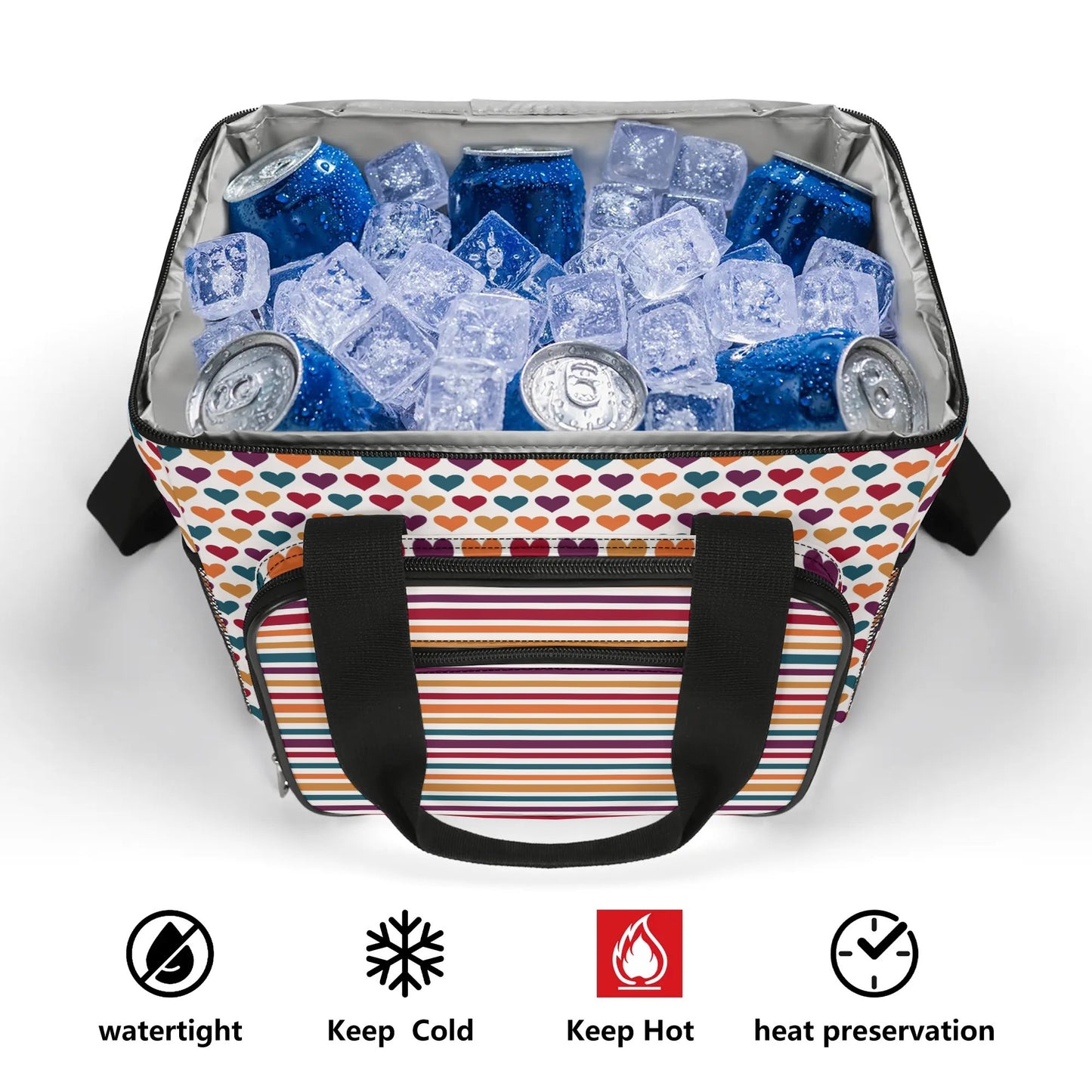 Fall Coloured Striped - Insulated Picnic Bag Leakproof Cooler Bag Lunch Box