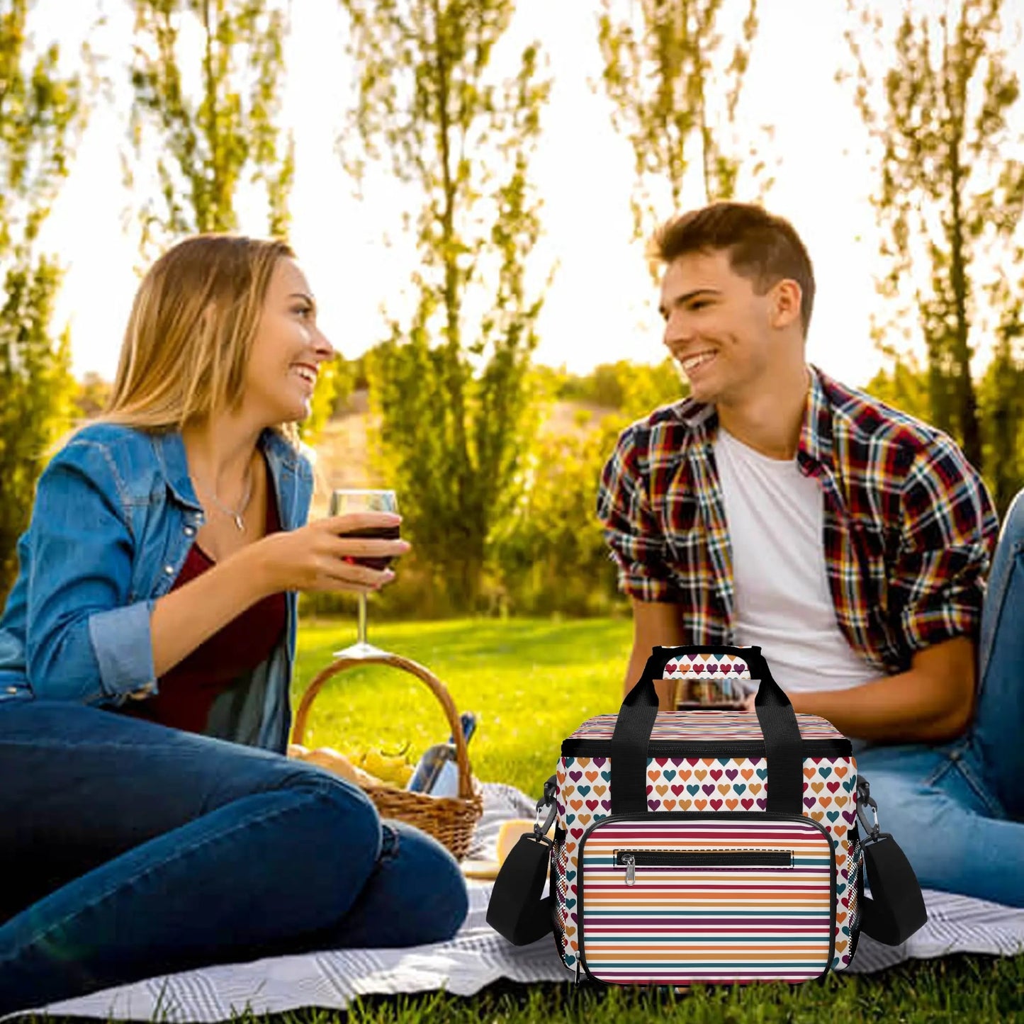 Fall Coloured Striped - Insulated Picnic Bag Leakproof Cooler Bag Lunch Box