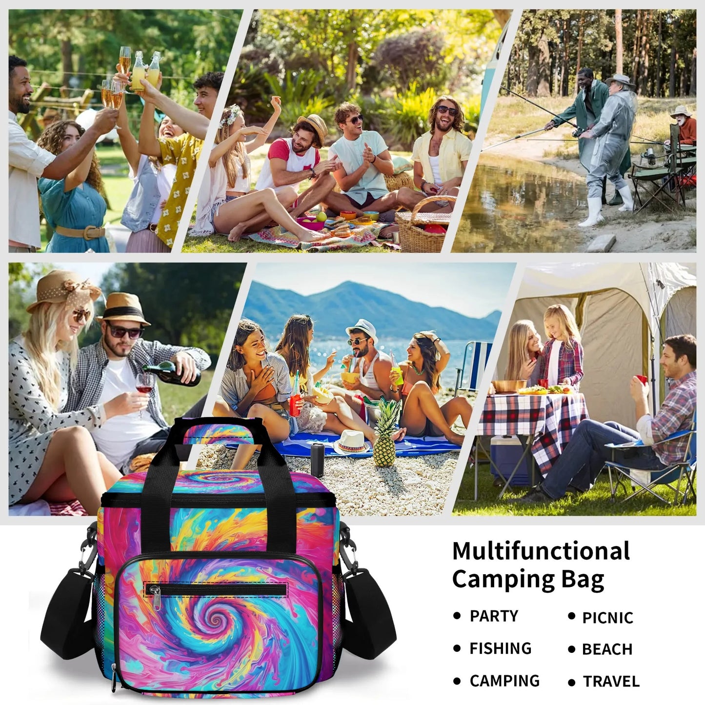 Rainbow Tie-Dye - Insulated Picnic Bag Leakproof Cooler Bag Lunch Box