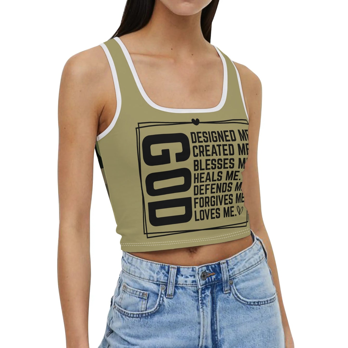 God Loves Me - Camo Back - Womens Summer Stretch Crop Tank Top