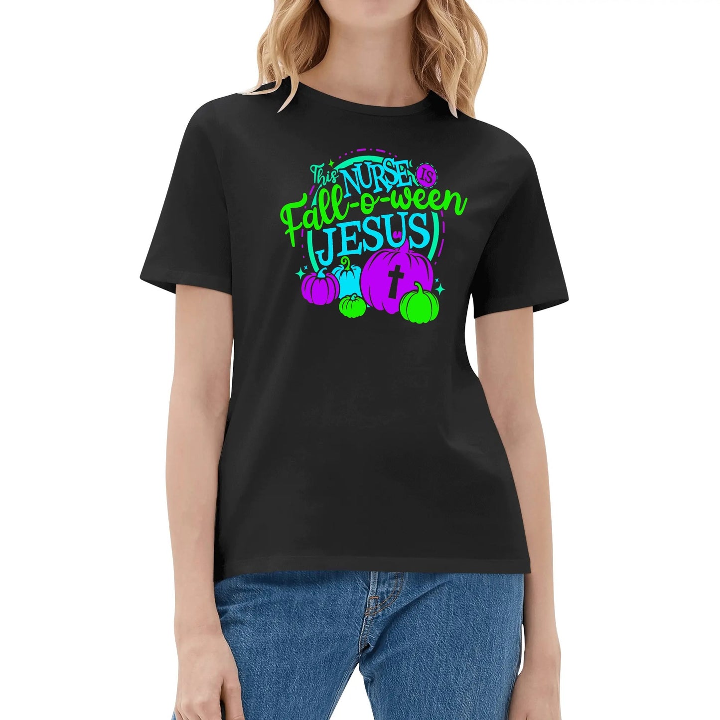 This Nurse FALL-o-ween Jesus - Womens Super Soft 100% Cotton T-Shirt