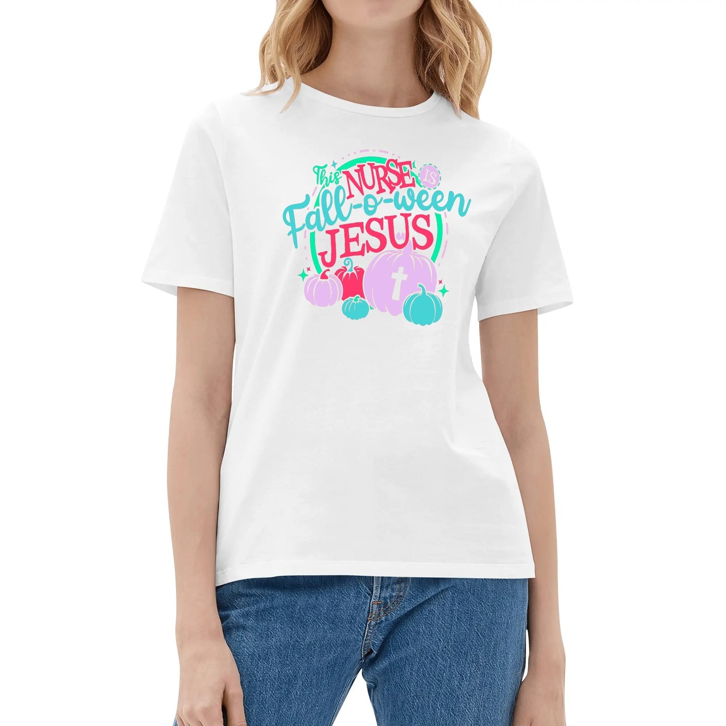 This Nurse FALL-o-ween Jesus - Womens Super Soft 100% Cotton T-Shirt